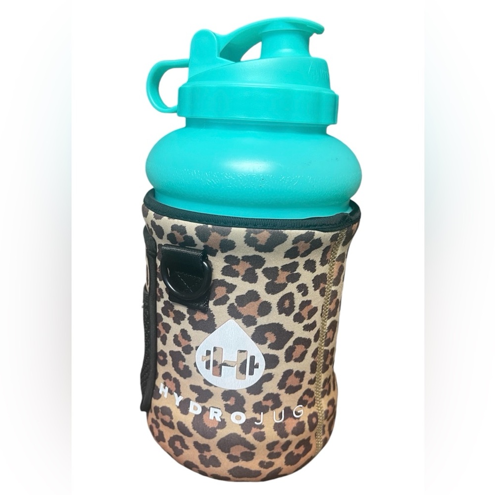 Hydro Jug w/Straw in Cheetah/Leopard Sleeve No Strap Teal Hydrojug 73 oz New